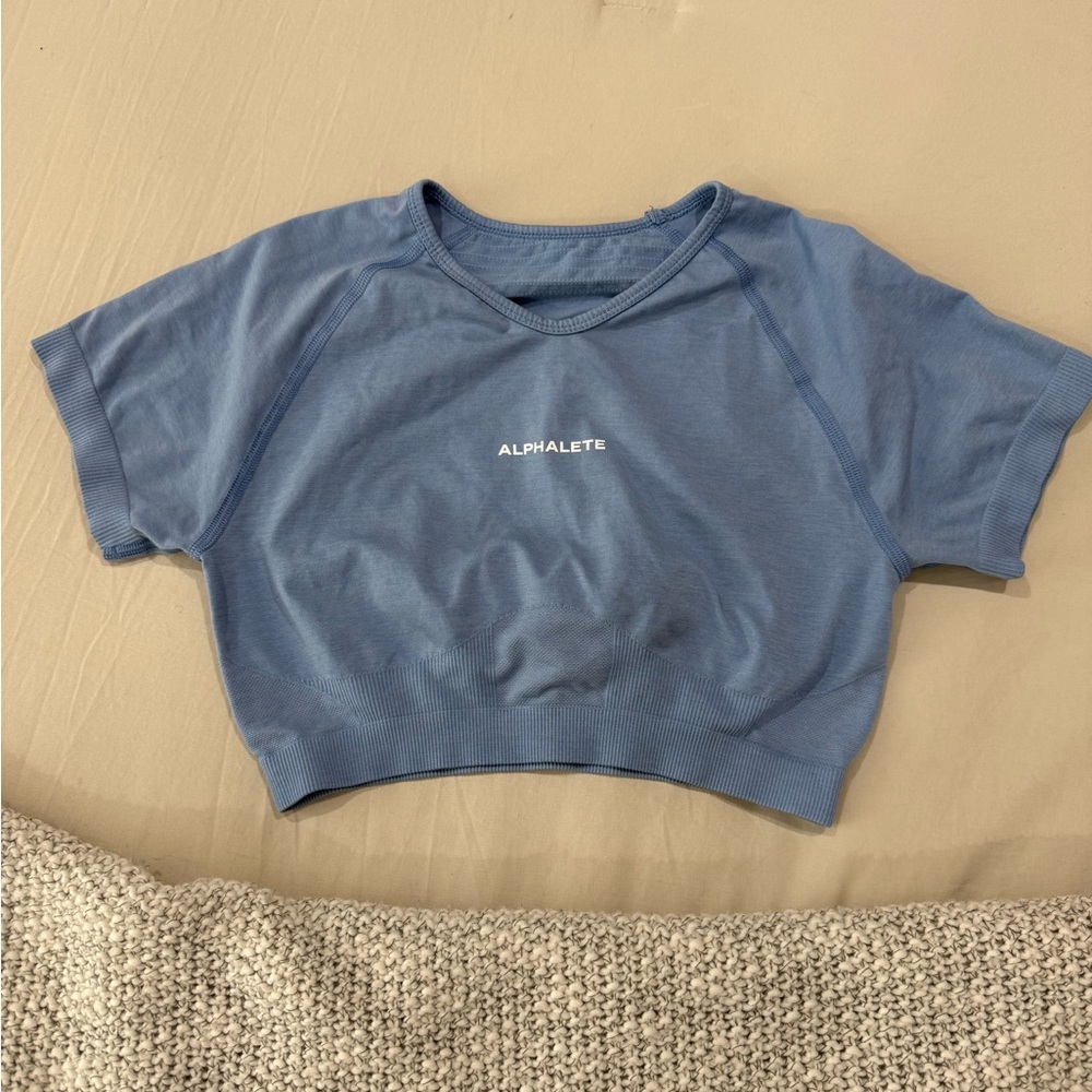 Alphalete Dusty Blue Cropped Fitness Tee